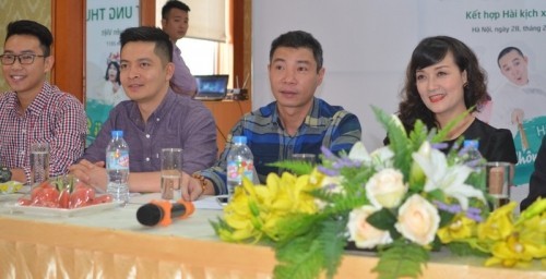 Các nghệ sĩ Công Lý, Vân Dung, Quân Anh, Minh Tít tại buổi họp báo