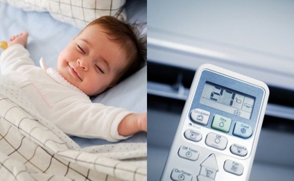 Bố mẹ nên bật điều hòa ở mức 26-28 độ, tránh để điều hòa ở mức quá thấp cũng như không để điều hòa thổi thẳng vào bé.