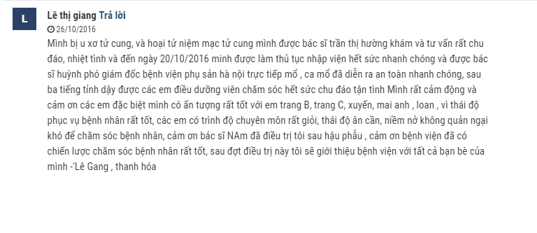 Lời cảm ơn của bệnh nhân u xơ tử cung