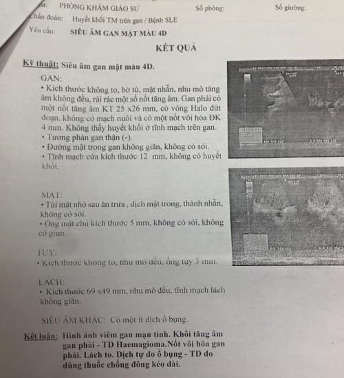 Kết quả siêu âm của bệnh nhân N.T.T khi thăm khám tại bệnh viện Đa khoa Quốc tế Thu Cúc.