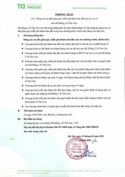 Toàn văn thông báo tạm dừng các chương trình ưu đãi giảm giá, miễn phí khám ban đầu