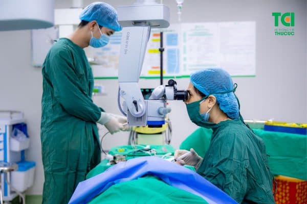 Phẫu thuật Phaco điều trị đục thủy tinh thể được thực hiện tại phòng mổ vô khuẩn 1 chiều của Thu Cúc TCI
