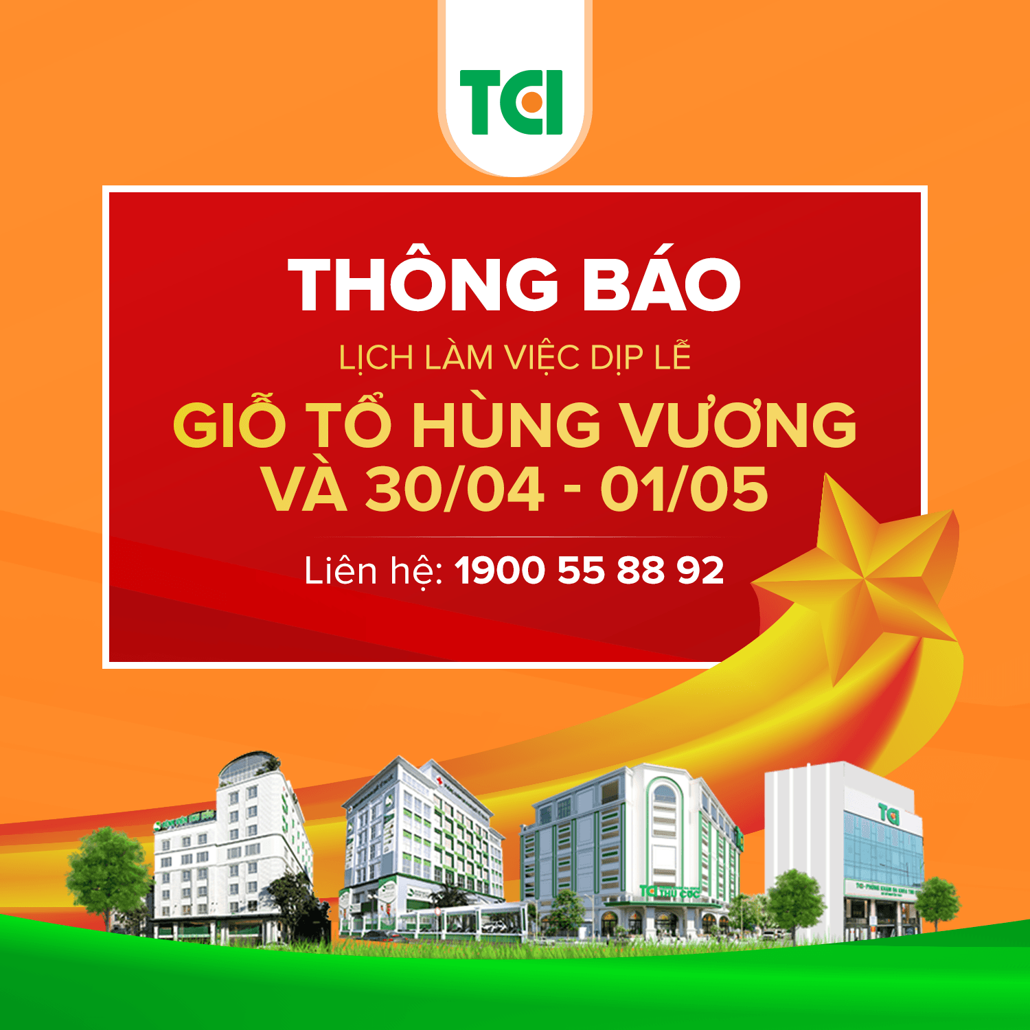 Thu Cúc TCI thông báo lịch làm việc dịp lễ Giỗ tổ Hùng Vương và 30/04 - 01/05