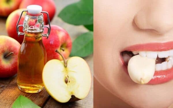 Nước giấm táo pha loãng giúp giảm hôi miệng do hành tỏi