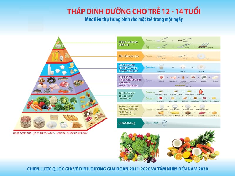 Tháp dinh dưỡng cho trẻ 12-14 tuổi nam