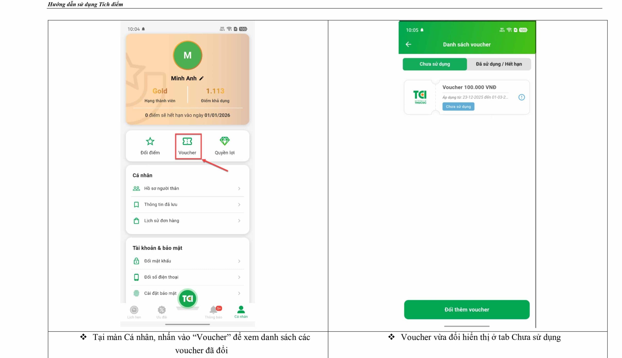 Hướng dẫn tích và sử dụng điểm app TCI