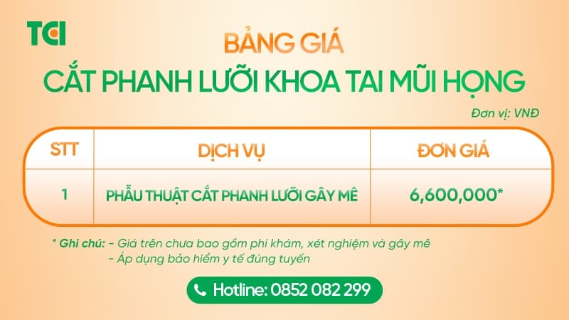 Bảng giá cắt phanh lưỡi gây mê tại khoa Tai Mũi Họng