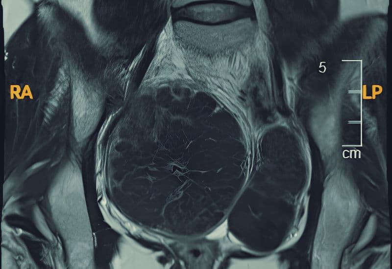 Hình ảnh MRI khối u xơ nặng gần 3kg chiếm gần trọn tử cung người bệnh.
