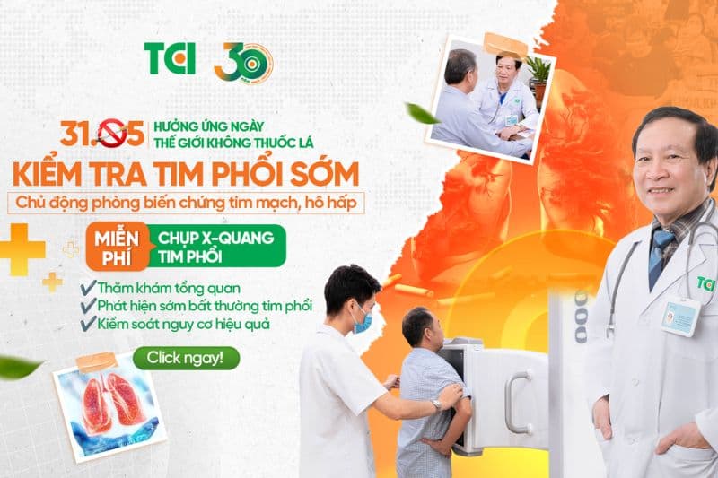 Thu Cúc TCI ưu đãi miễn phí chụp X-quang ngực thẳng nhằm hỗ trợ khách hàng kiểm tra sức khỏe tim phổi.