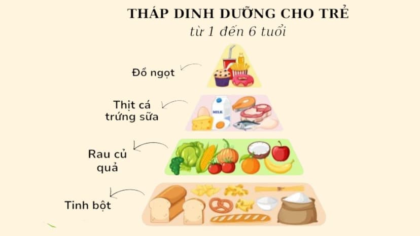 Đặc điểm tháp dinh dưỡng cho trẻ từ 1 đến 6 tuổi