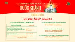 TCI THÔNG BÁO LỊCH LÀM VIỆC DỊP LỄ QUỐC KHÁNH 2/9
