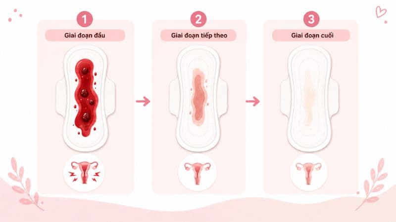 Sự thay đổi màu sắc này phản ánh quá trình tử cung co hồi và niêm mạc tử cung phục hồi sau sinh. 