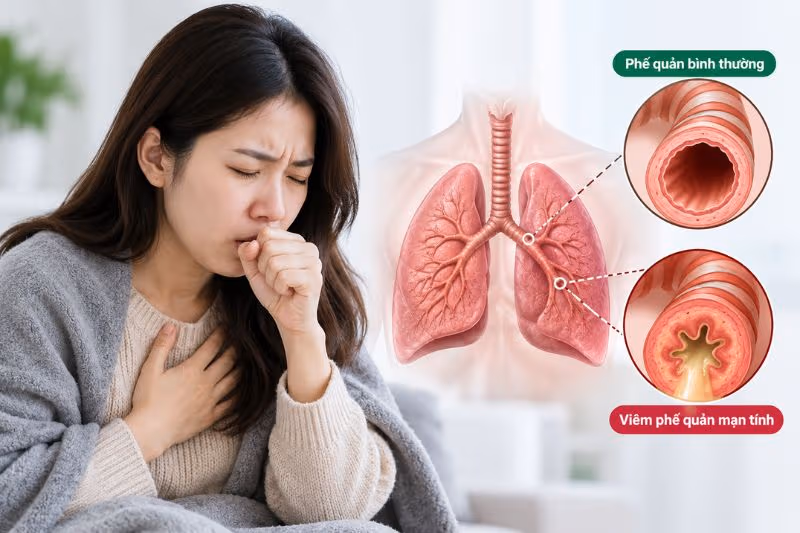 Viêm phế quản mạn tính kéo dài ít nhất 3 tháng mỗi năm, trong 2 năm liên tiếp.