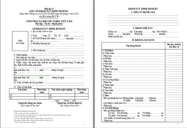 Hồ sơ khám sức khỏe theo phụ lục 3