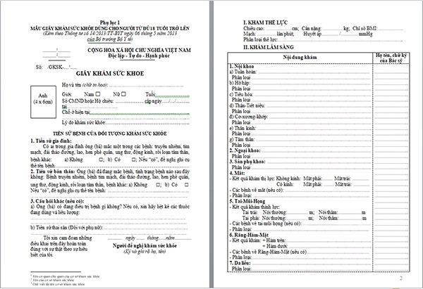 Hồ sơ khám sức khỏe cho người trên 18 tuổi