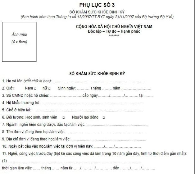 khám sức khỏe theo quy định thông tư 13