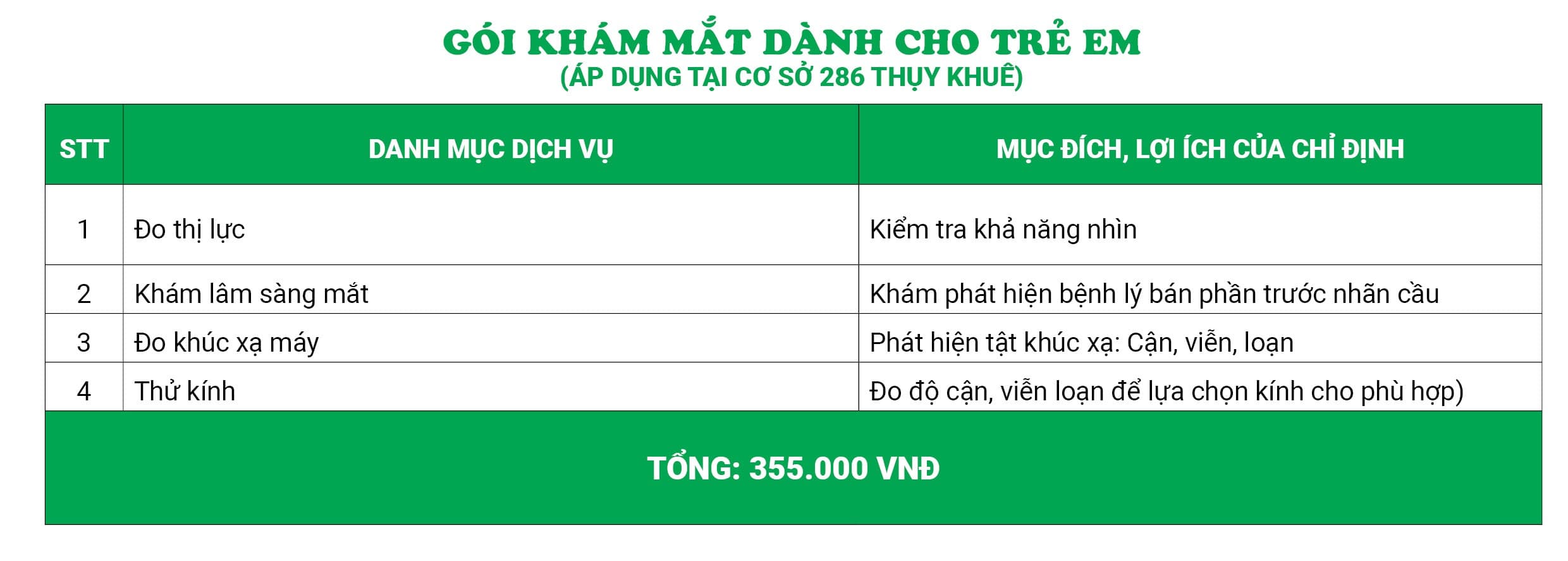 Gói khám mắt cho trẻ em