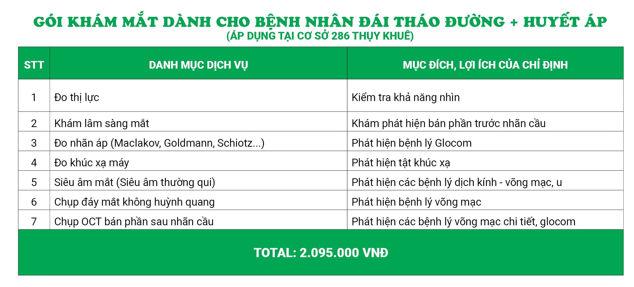 Gói khám mắt dành cho bệnh nhân Đái tháo đường + Huyết áp