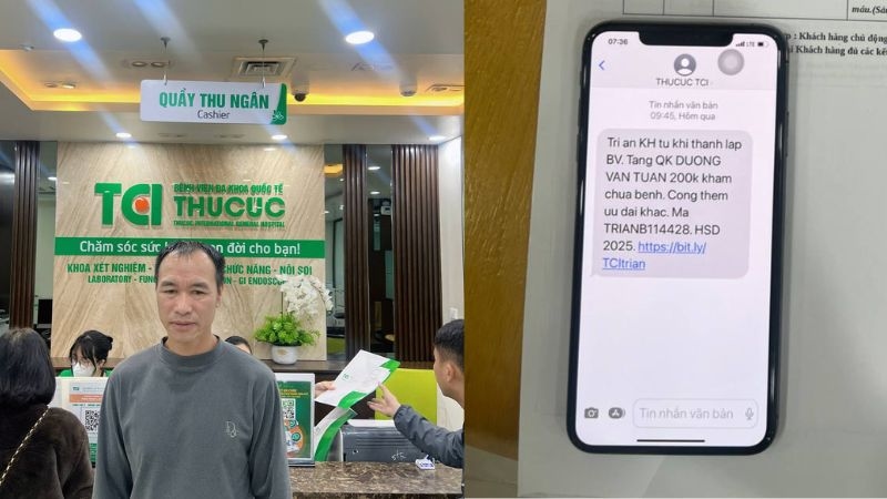 Khách hàng Dương Văn Tuấn chủ động đi nội soi khi nhận 200.000Đ quà tri ân từ Thu Cúc TCI.