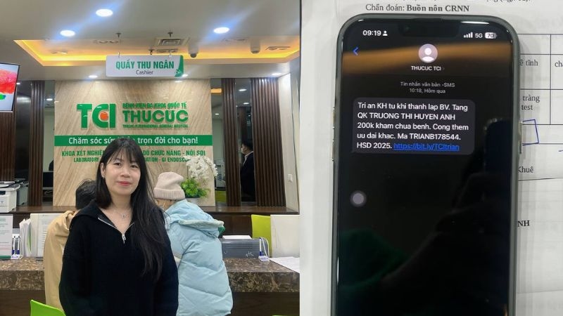 Khách hàng Trương Thị Huyền Anh đăng ký thăm khám sau khi nhận quà tri ân của TCI.