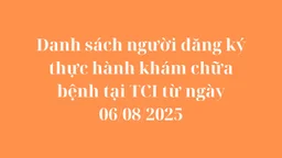 Danh sách người đăng ký thực hành khám chữa bệnh tại TCI từ ngày 06/08/2025