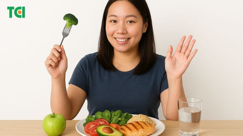 Cần duy trì chế độ ăn cân bằng, giàu chất xơ, nhiều rau xanh và hoa quả tươi