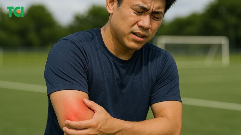 Va chạm trực tiếp vào vùng khuỷu trong các tai nạn giao thông hoặc va đập mạnh khi chơi thể thao