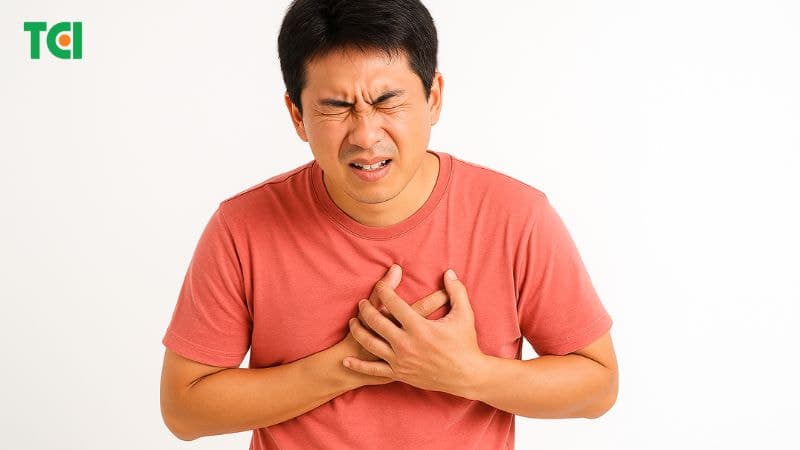 Người bệnh cảm thấy bị đè nặng, bóp nghẹt vùng ngực trái