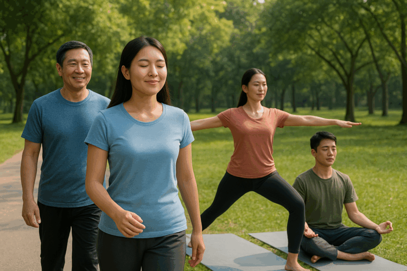 Đi bộ, yoga, thiền là một số cách giúp giảm căng thẳng, hỗ trợ hạn chế đau dạ dày