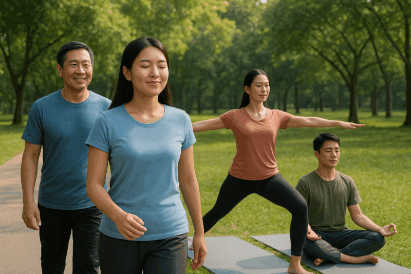 Đi bộ, yoga, thiền là một số cách giúp giảm căng thẳng, hỗ trợ hạn chế đau dạ dày