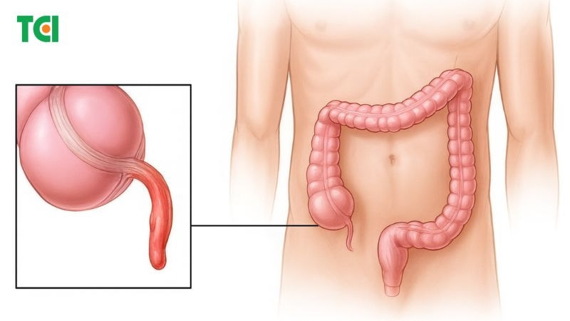 Ruột thừa là một đoạn ống nhỏ, hẹp, nằm ở phía dưới bên phải ổ bụng, gắn vào manh tràng – phần đầu tiên của ruột già