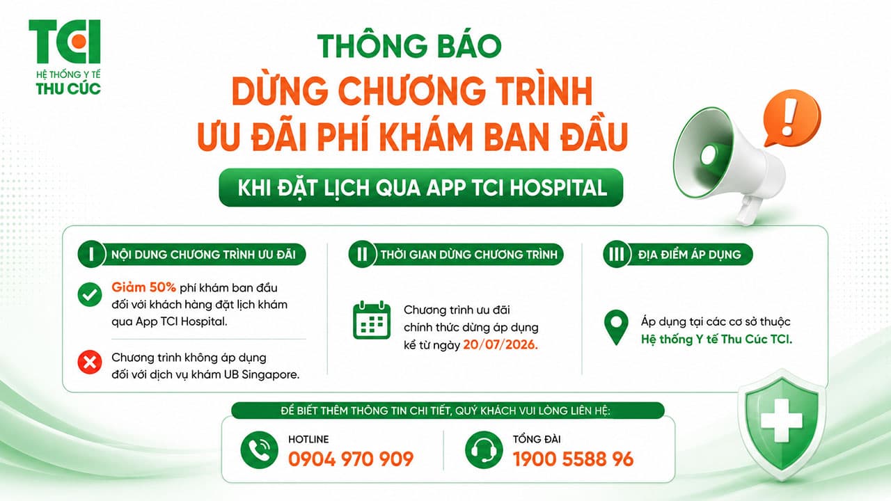 Thông báo triển khai ưu đãi đặt lịch qua App TCI Hospital