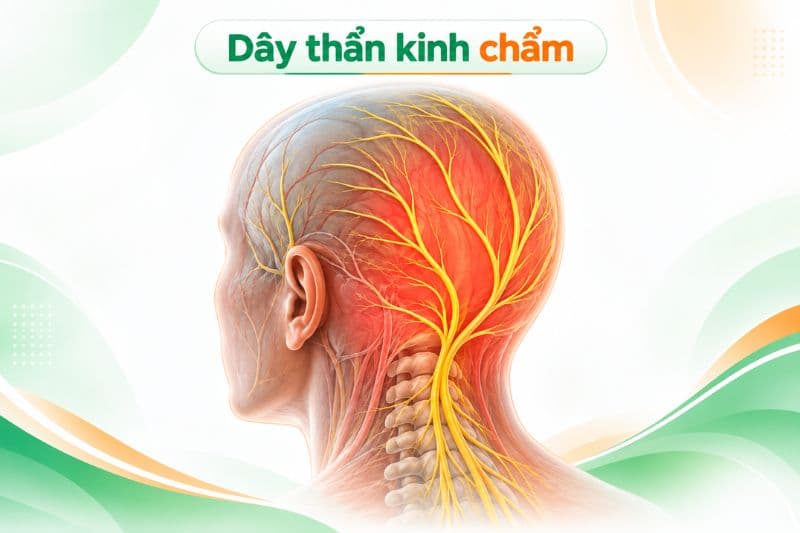 Tổn thương dây thần kinh chẩm có thể có thể gây đau, giật sau tai phải.