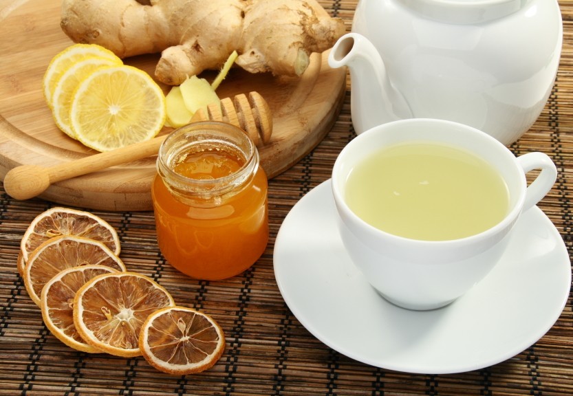 Ginger tea with honey and lemon.