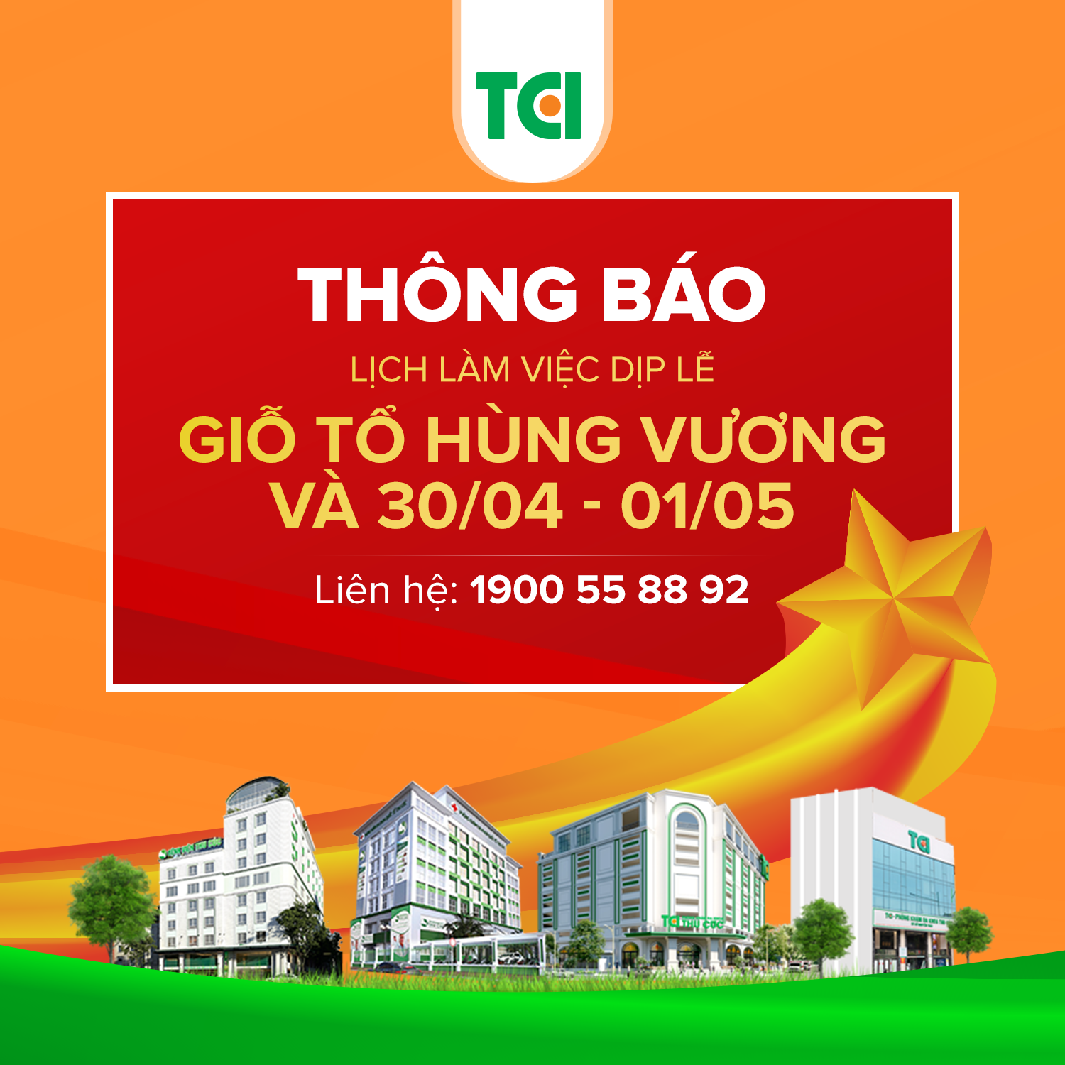 Thu Cúc TCI thông báo lịch làm việc dịp lễ Giỗ tổ Hùng Vương và 30/04 - 01/05