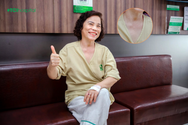 Vết sẹo sau phẫu thuật tuyến giáp của bệnh nhân