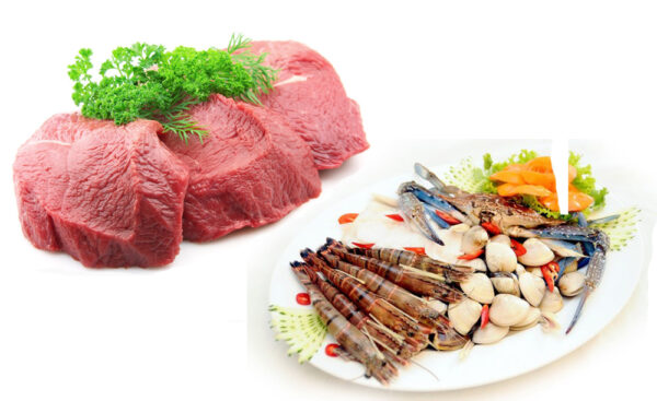 Bé cảm cúm nên được bổ sung thịt bò và các loại hải sản