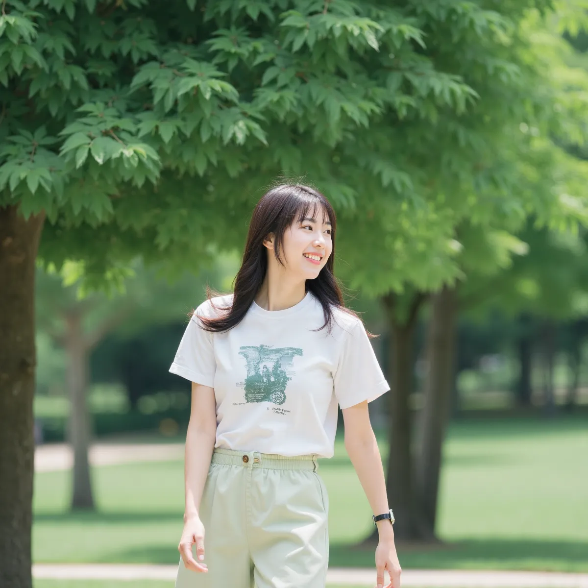 Cô gái đi bộ nhanh buổi sáng