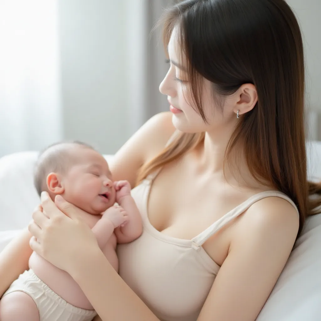 Mẹ trẻ ôm con trong buổi sáng đầu đời